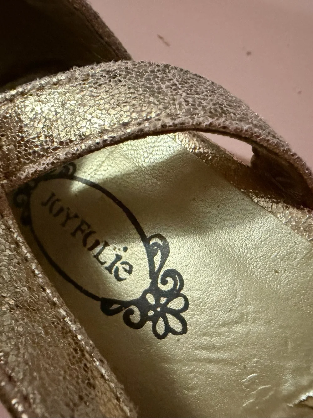 Joyfolie Metallic Rose Gold Gladiator Sandals with Glitter Straps